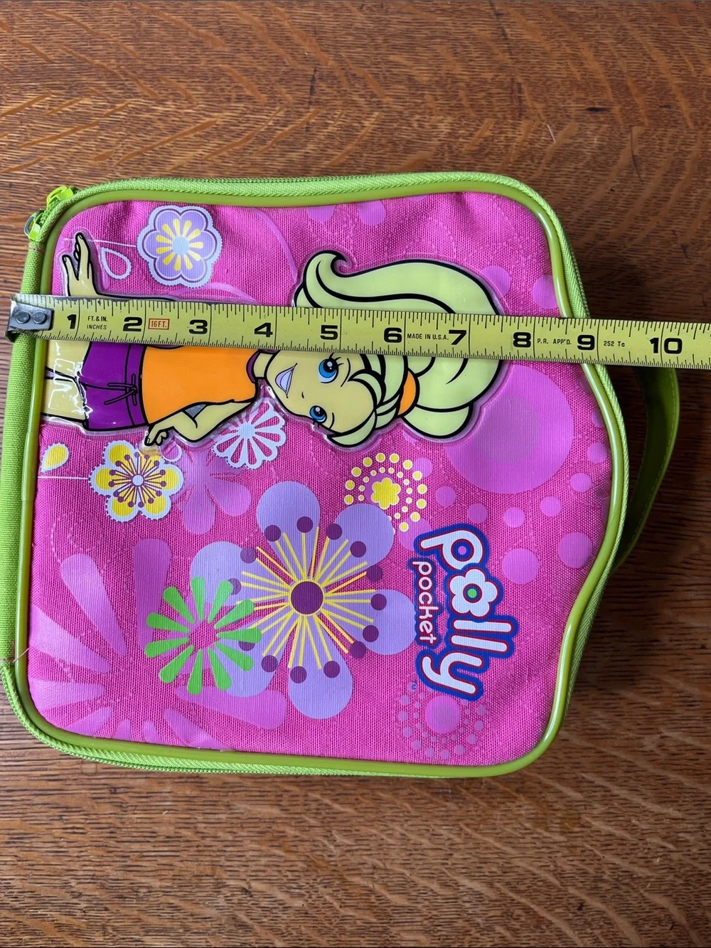 Vintage 2007 Polly Pocket Doll Carrying Case Storage Bag Pink Lime Green Floral